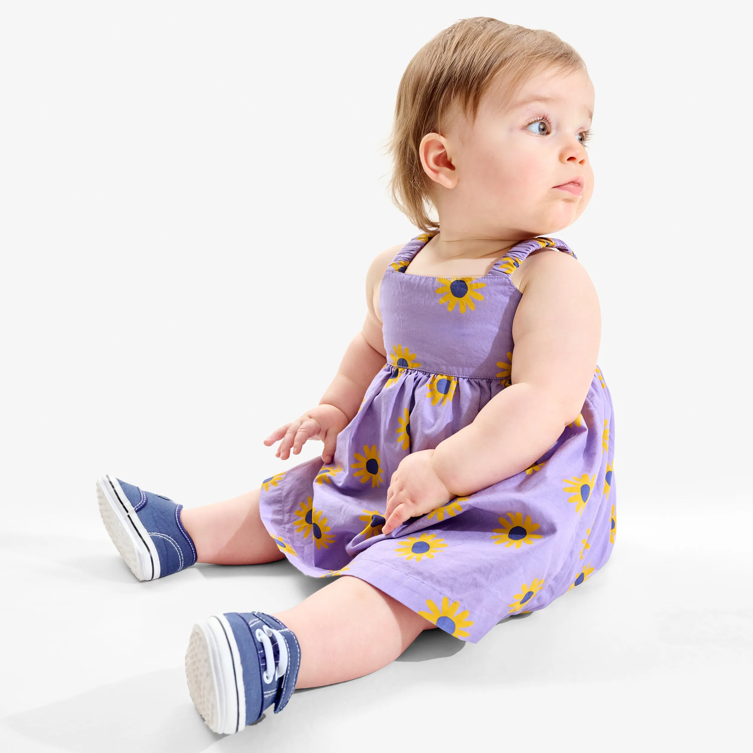 Baby dress & bloomer set in sunflowers