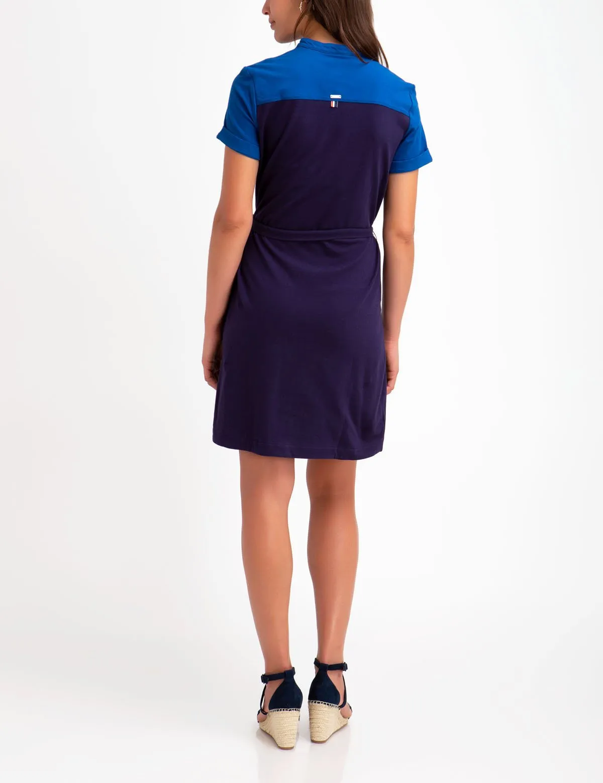 BELTED COLORBLOCK POLO DRESS