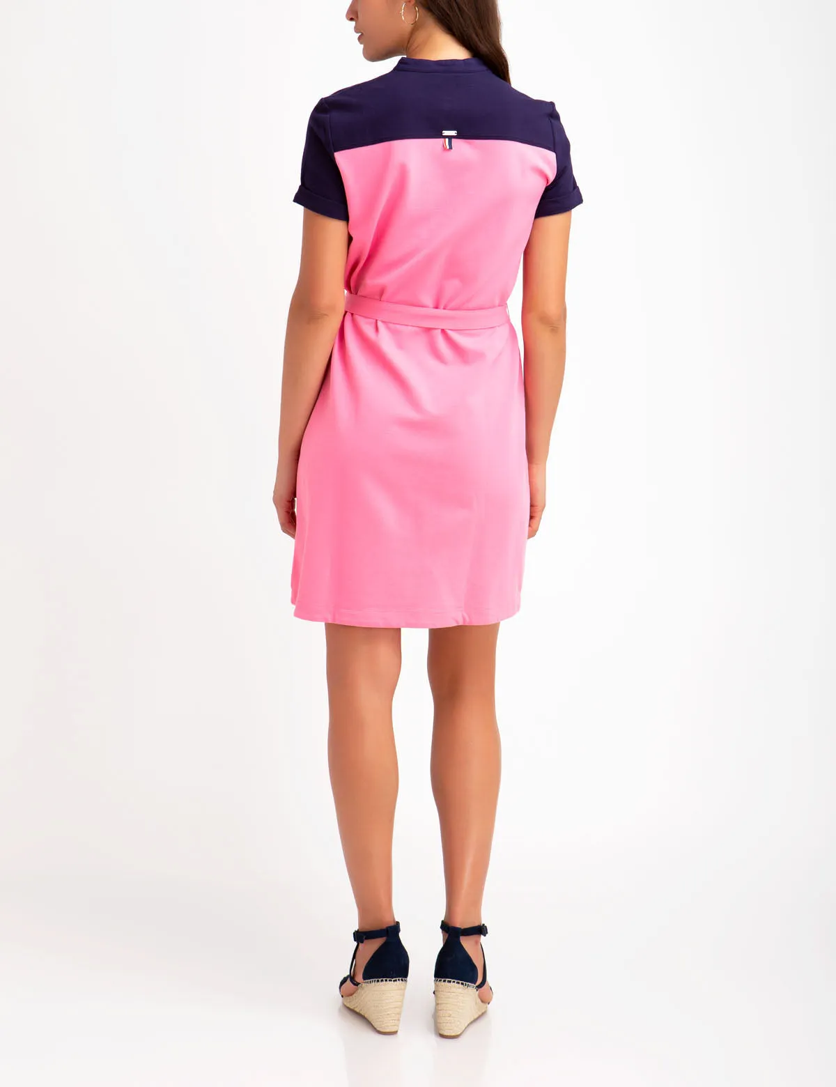 BELTED COLORBLOCK POLO DRESS