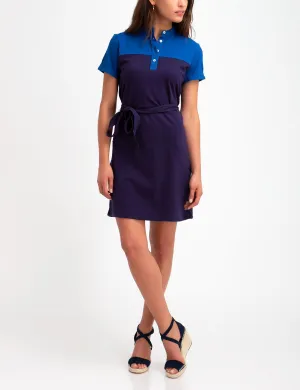 BELTED COLORBLOCK POLO DRESS