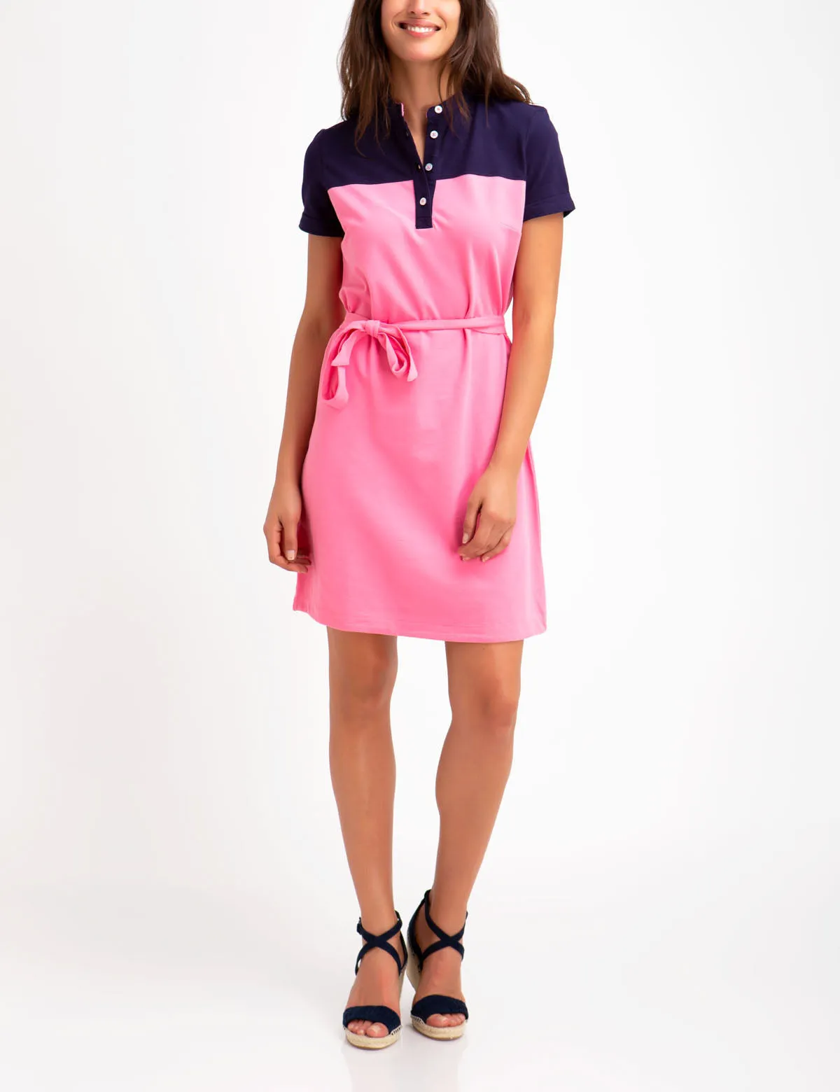 BELTED COLORBLOCK POLO DRESS