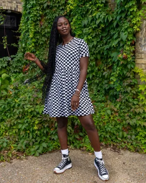 Black and White Checkerboard Oversized Smock Dress