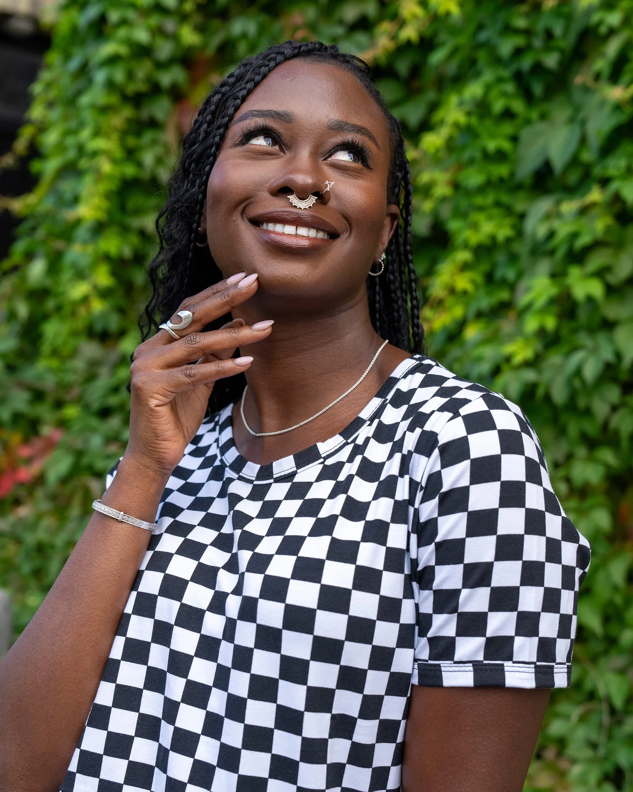 Black and White Checkerboard Oversized Smock Dress