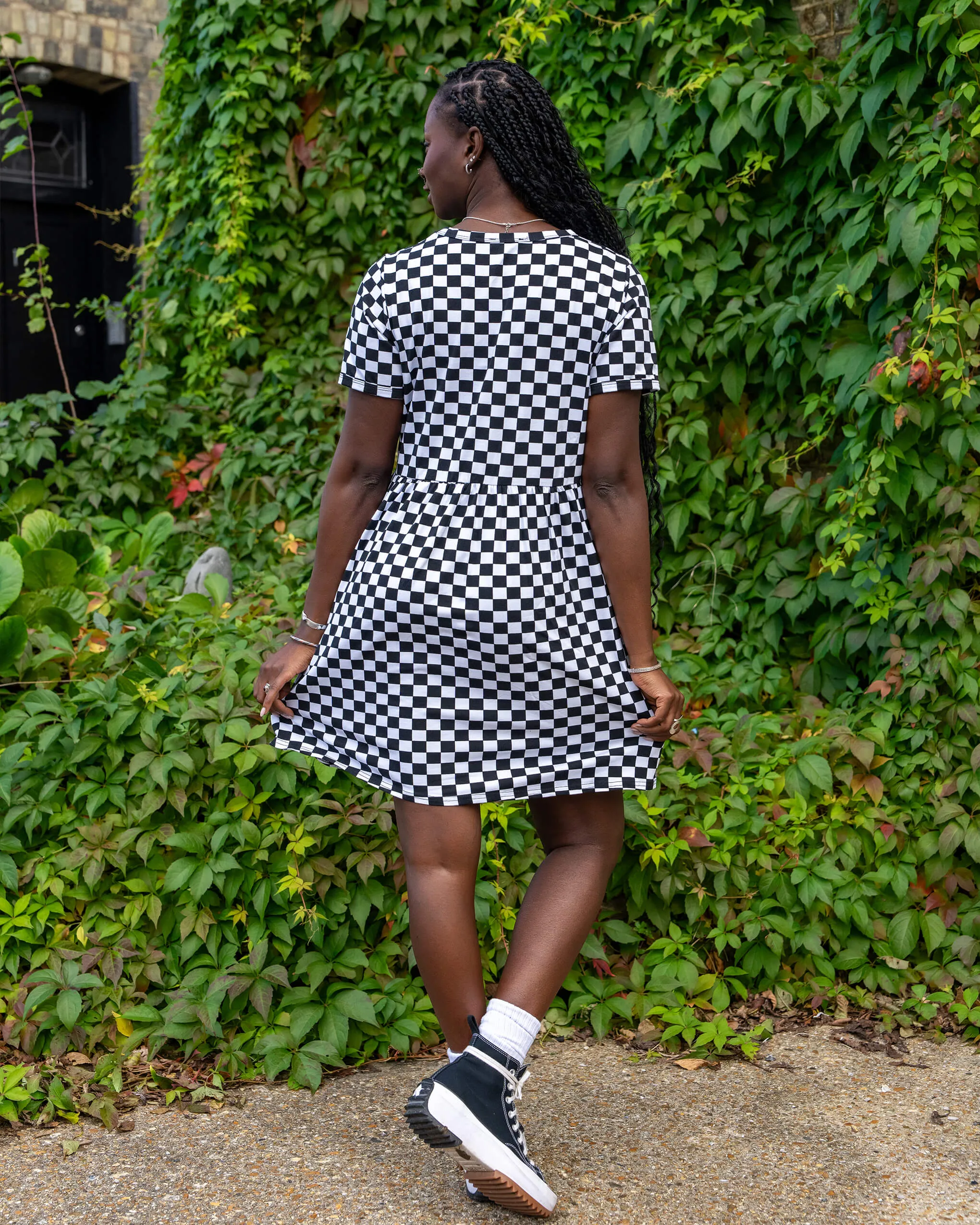 Black and White Checkerboard Oversized Smock Dress