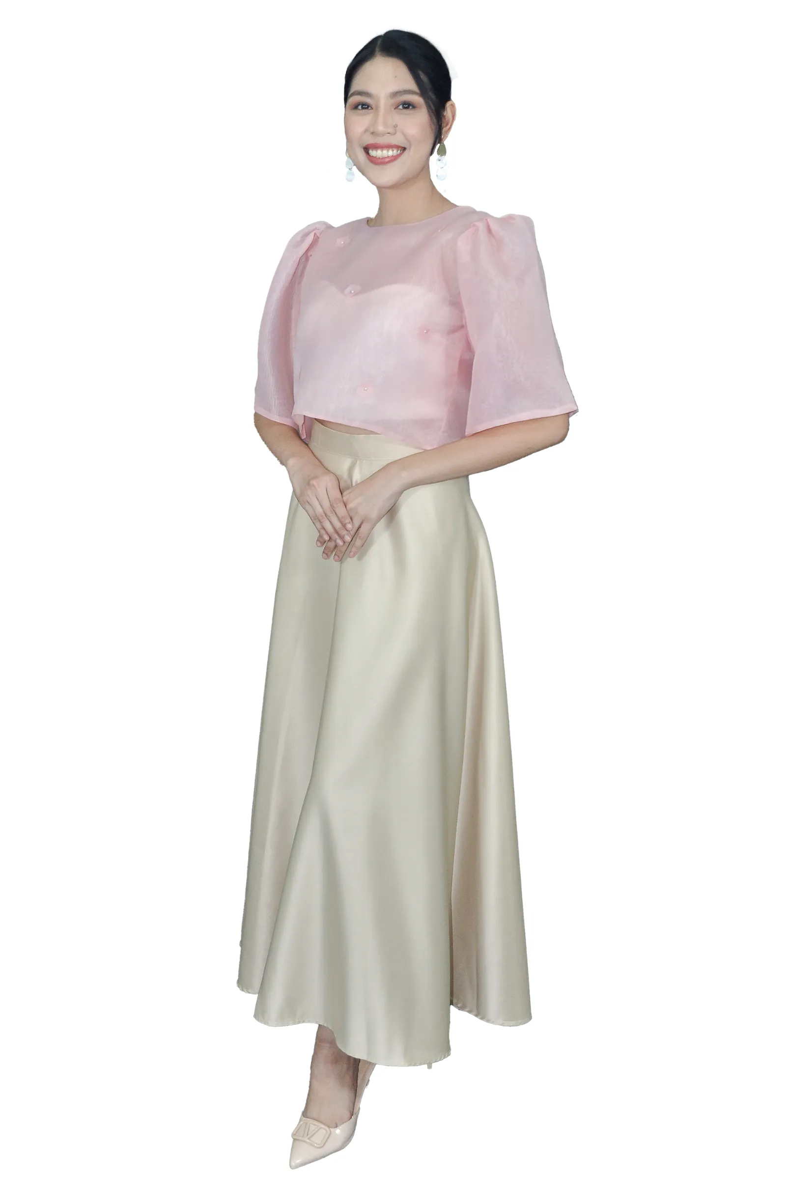 Blush Pink Kimona with Floral Bead Accents - Roj- JS301