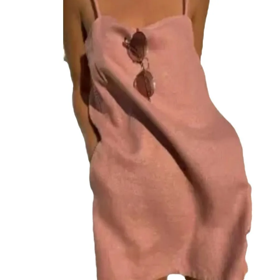 Cotton And Linen Square Neck Mini Dress
