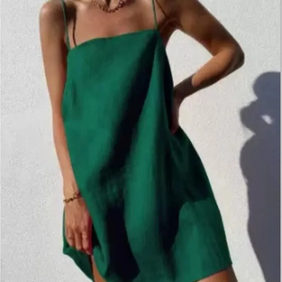 Cotton And Linen Square Neck Mini Dress