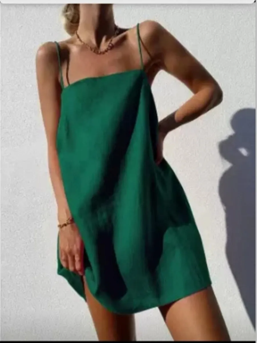 Cotton And Linen Square Neck Mini Dress