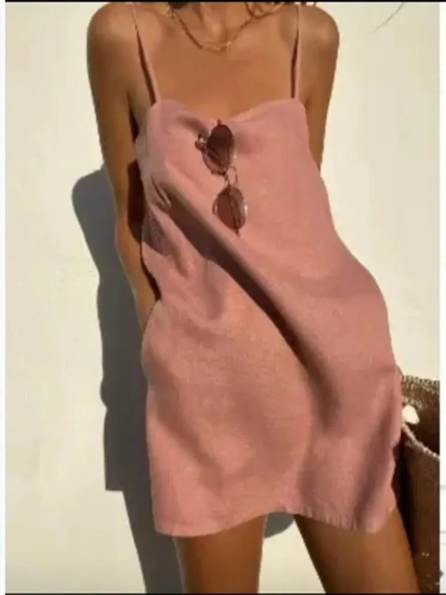 Cotton And Linen Square Neck Mini Dress