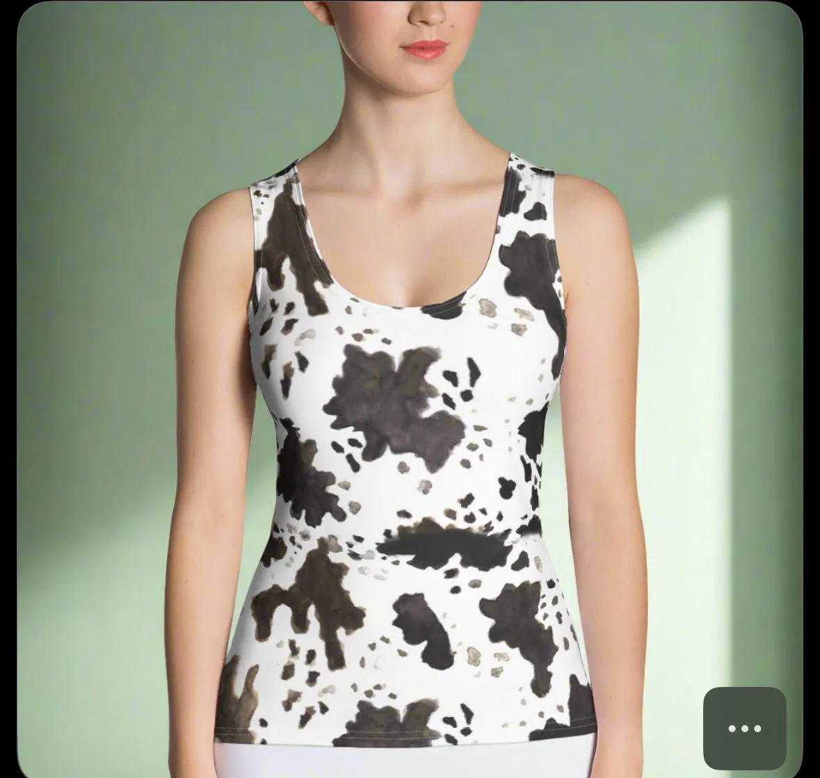 Cow Print Ladies Tank, Comfy Stretchy Soft Crew Neck Fitted Women's Tank Top, Made in USA