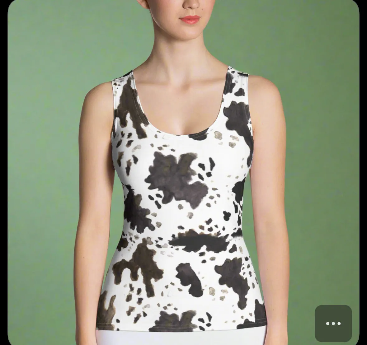 Cow Print Ladies Tank, Comfy Stretchy Soft Crew Neck Fitted Women's Tank Top, Made in USA