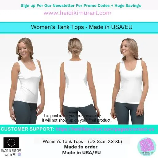 Cow Print Ladies Tank, Comfy Stretchy Soft Crew Neck Fitted Women's Tank Top, Made in USA