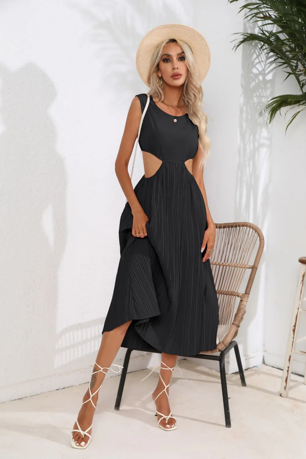 Cutout Ruched Round Neck Tank Dress