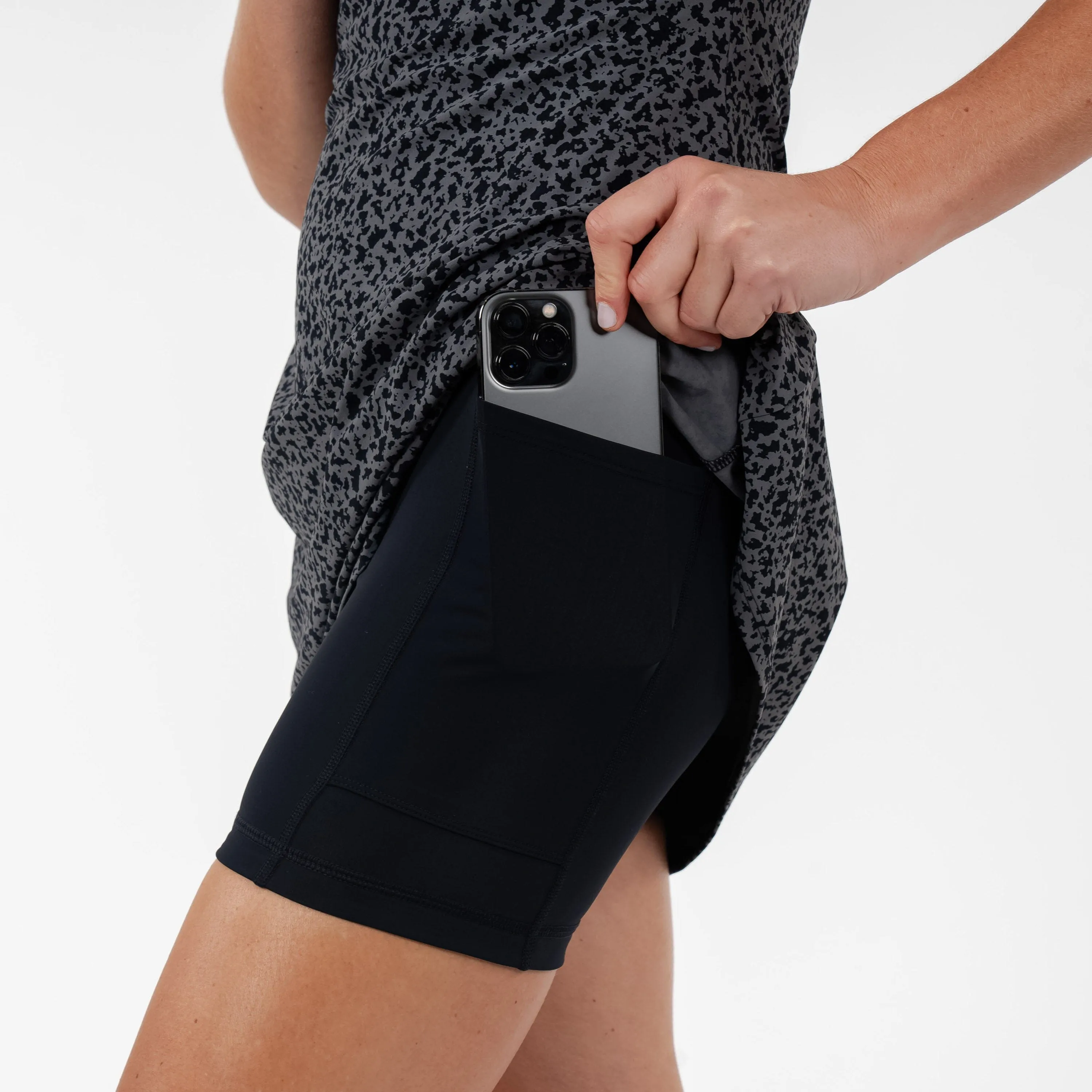 Demi Active Dress | The Leopard Camo - Charcoal Grey/Midnight Black