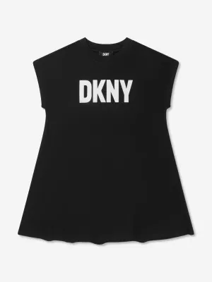 DKNY Girls Logo Print Dress in Black