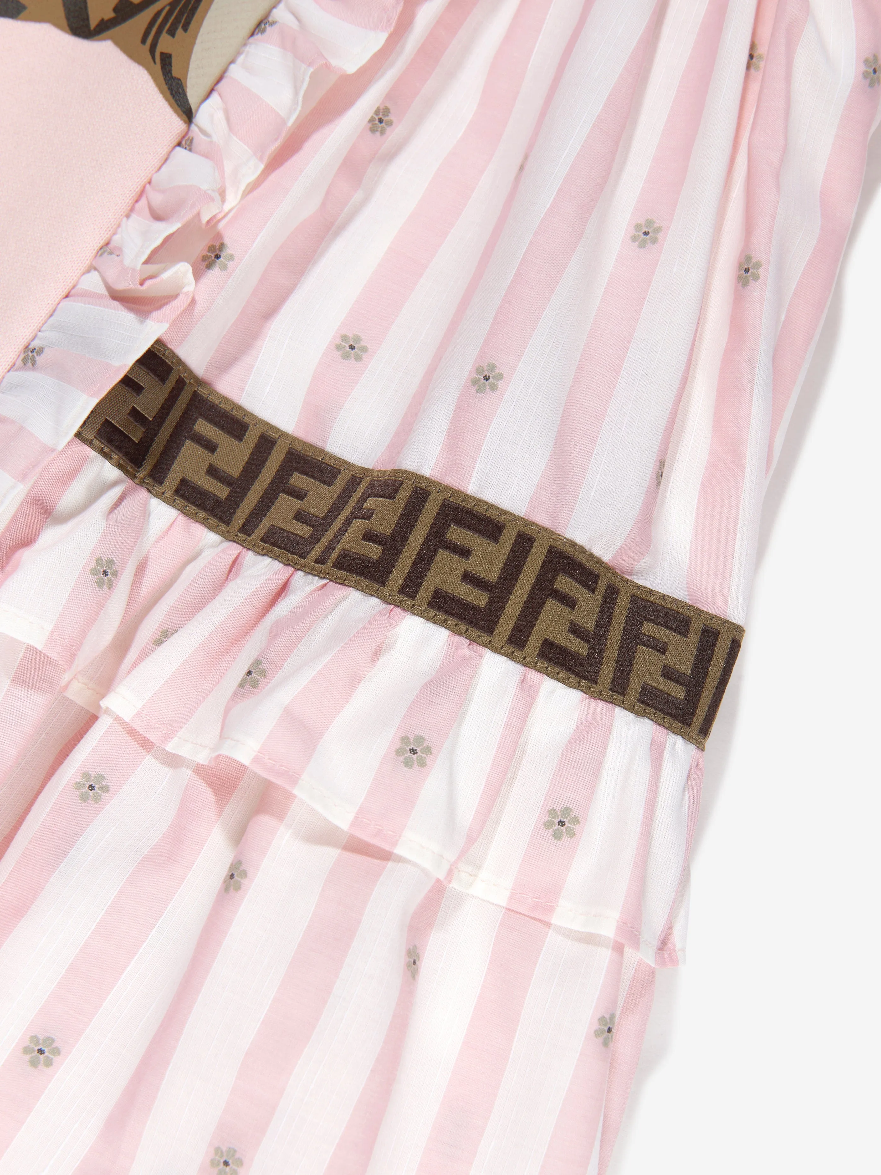 Fendi Girls Double Fabic Bear Dress in Pink
