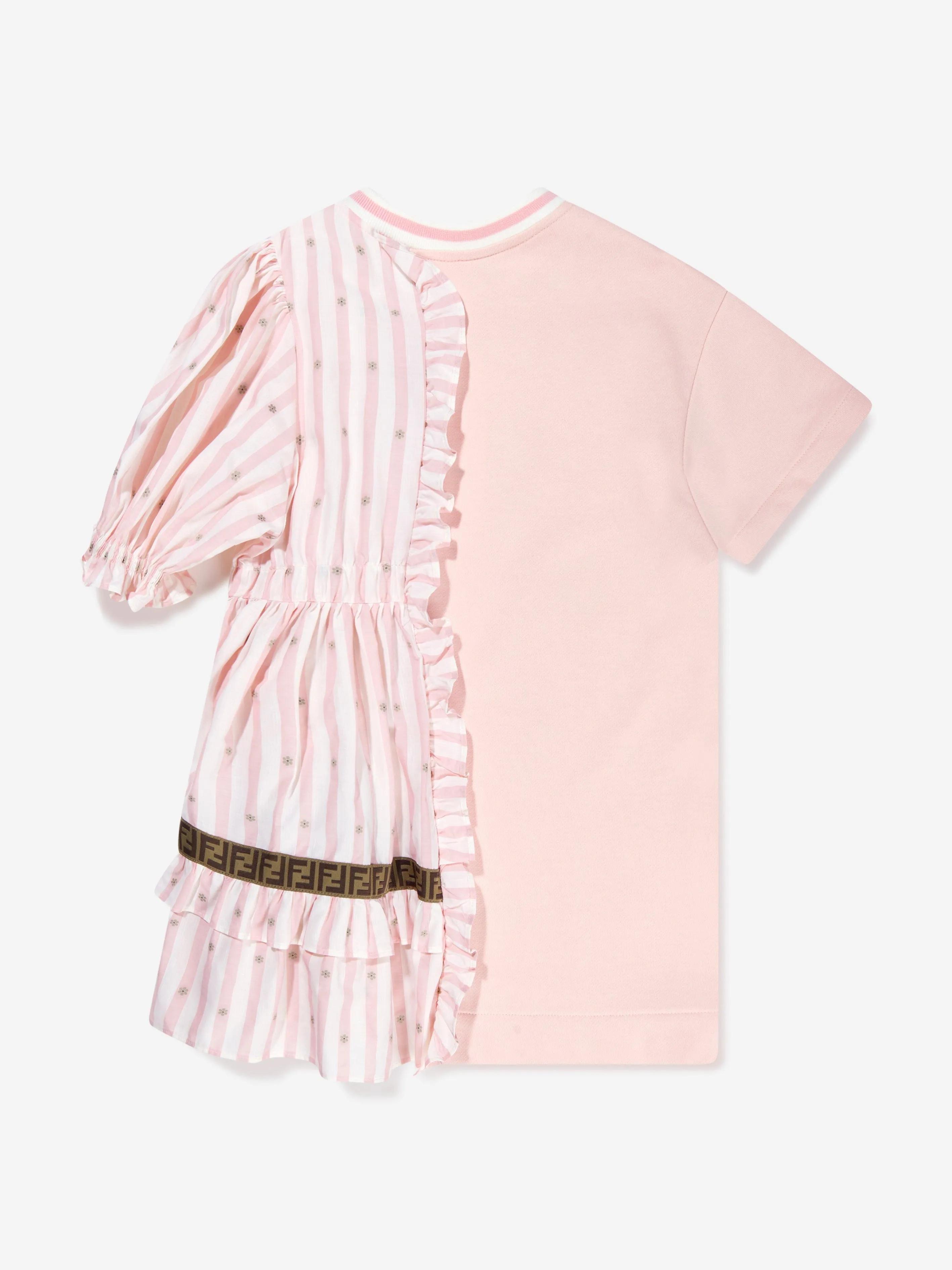 Fendi Girls Double Fabic Bear Dress in Pink