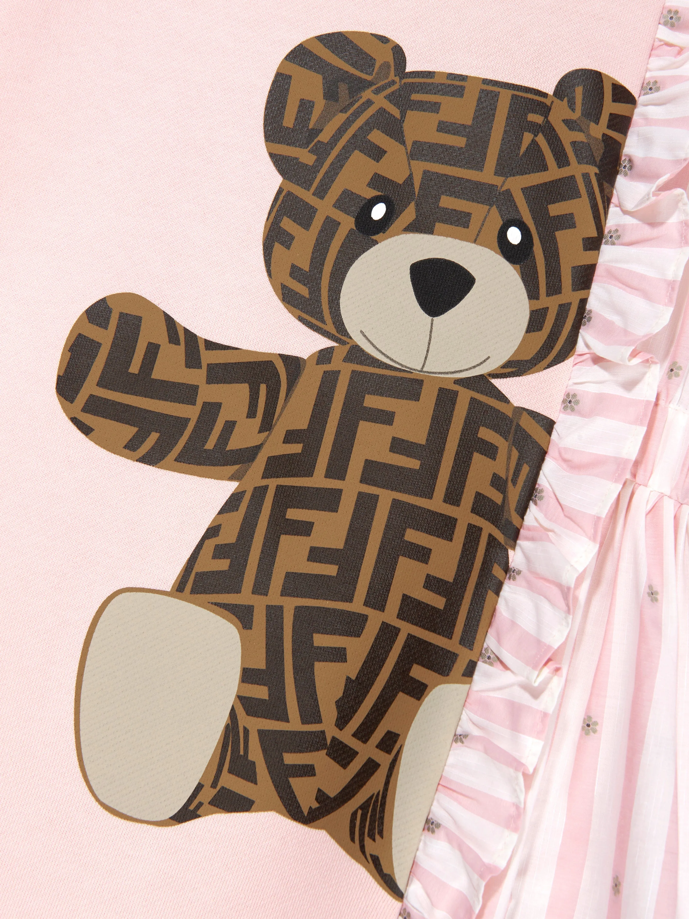 Fendi Girls Double Fabic Bear Dress in Pink
