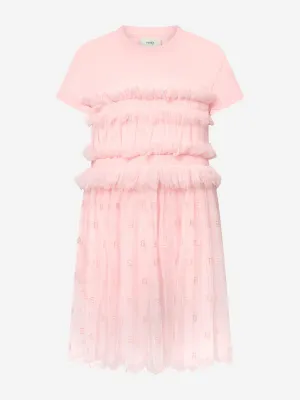 Fendi Girls Ruched Jersey Dress in Pink