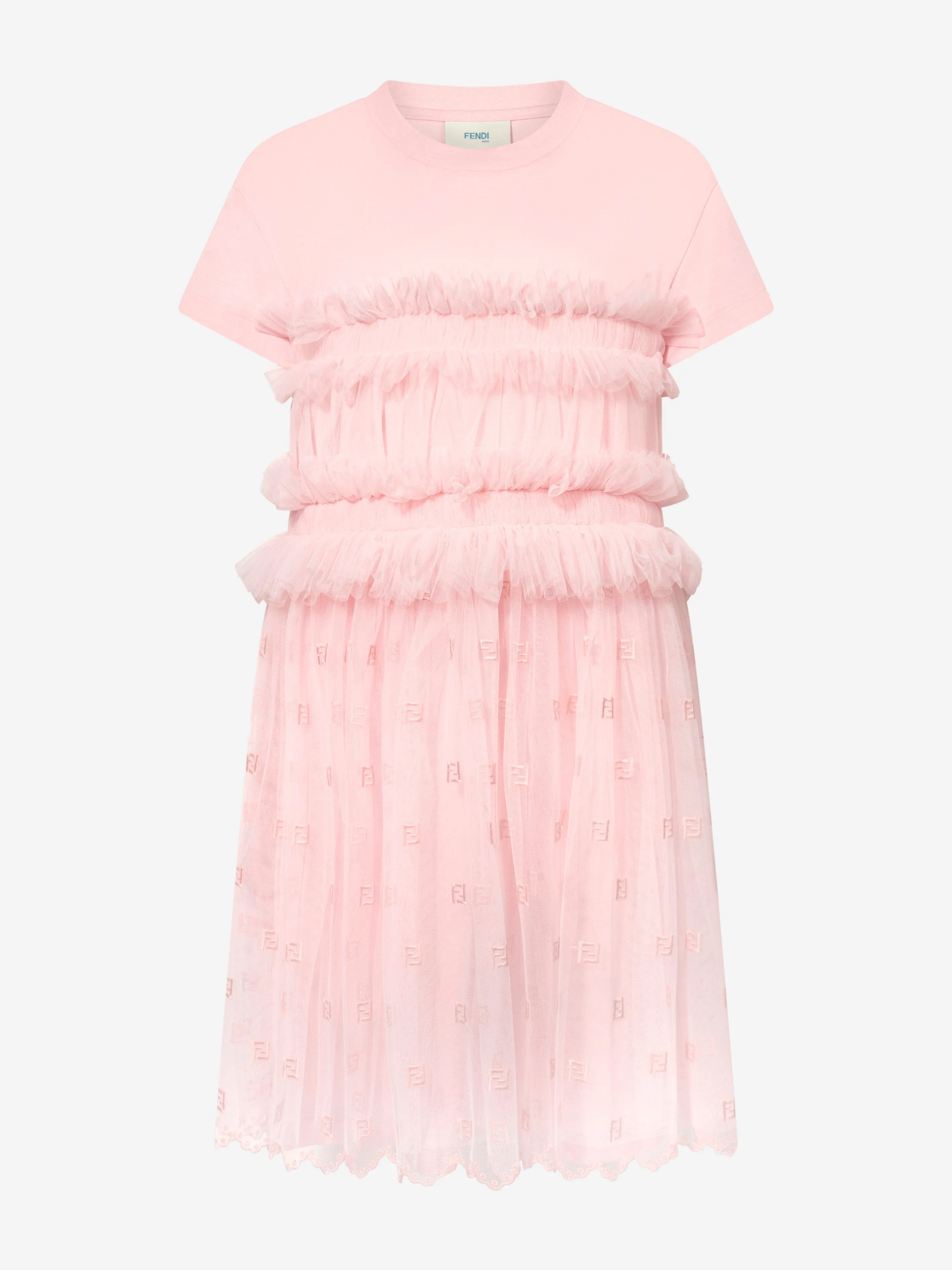 Fendi Girls Ruched Jersey Dress in Pink