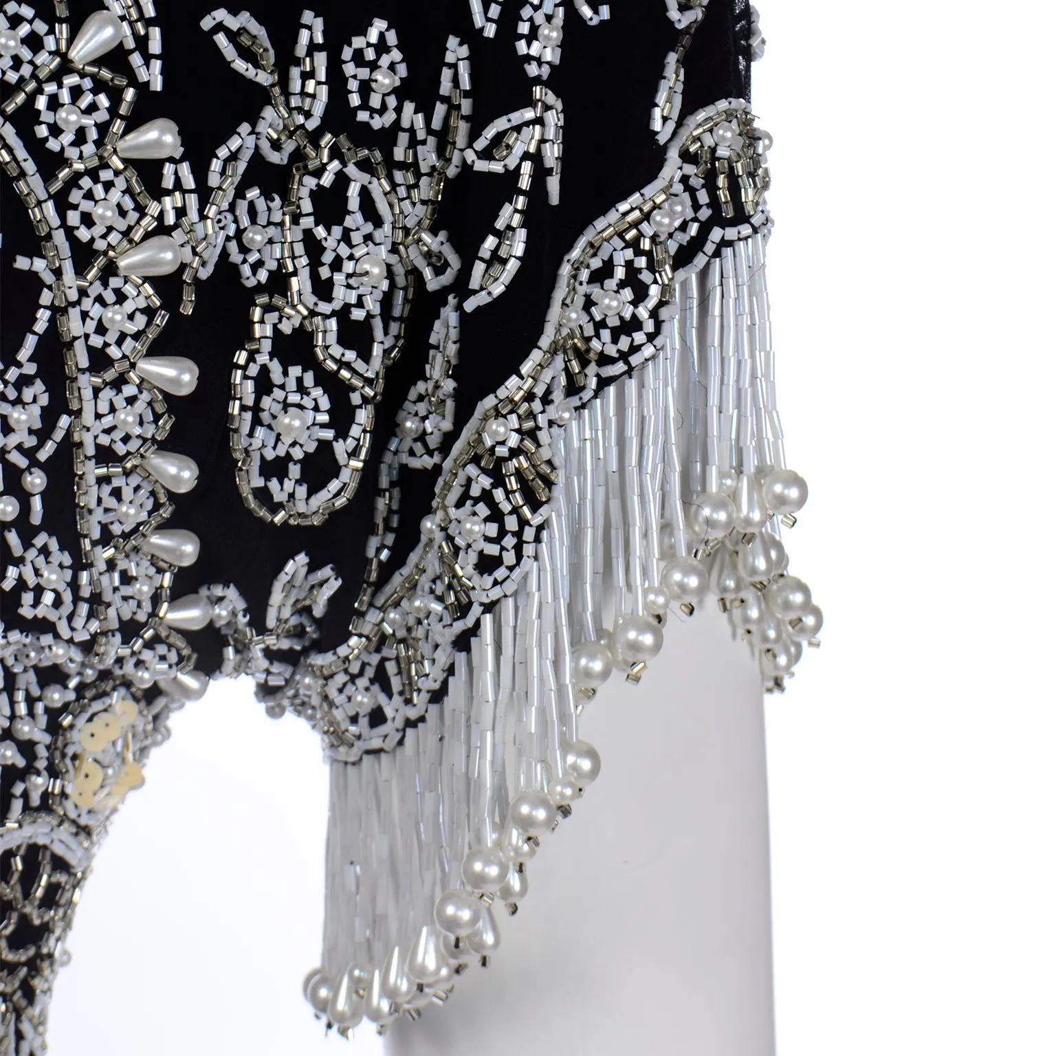 Lillie Rubin Vintage Beaded Black Silk Evening Dress with Pearls