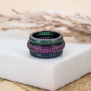 Midnight Rainbow Triplet Ring