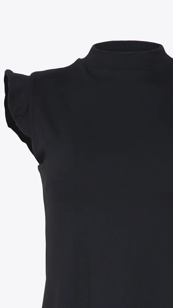 Mock Neck SS Ruffle Dress - Black