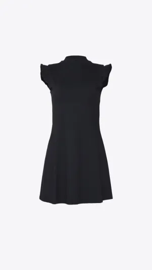 Mock Neck SS Ruffle Dress - Black