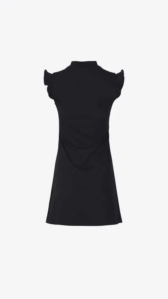 Mock Neck SS Ruffle Dress - Black