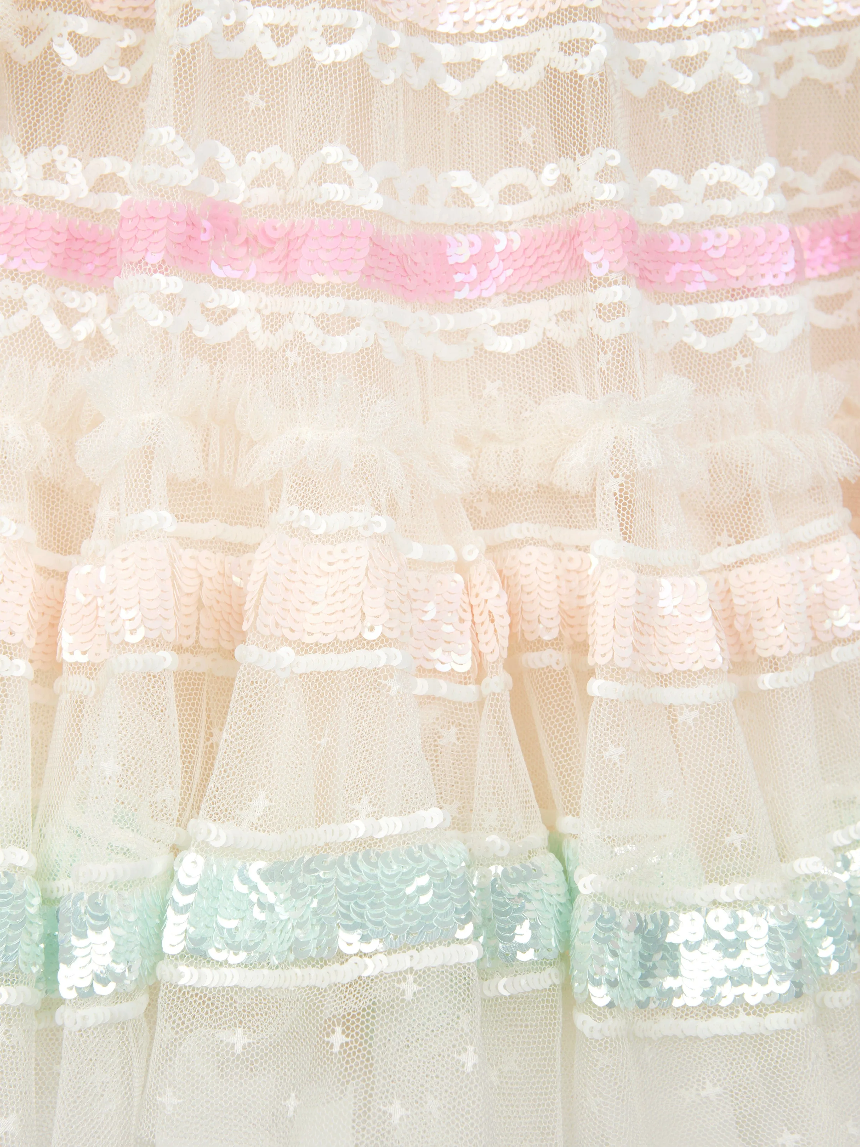 Needle & Thread Girls Long Sleeve Rainbow Dress in Cream