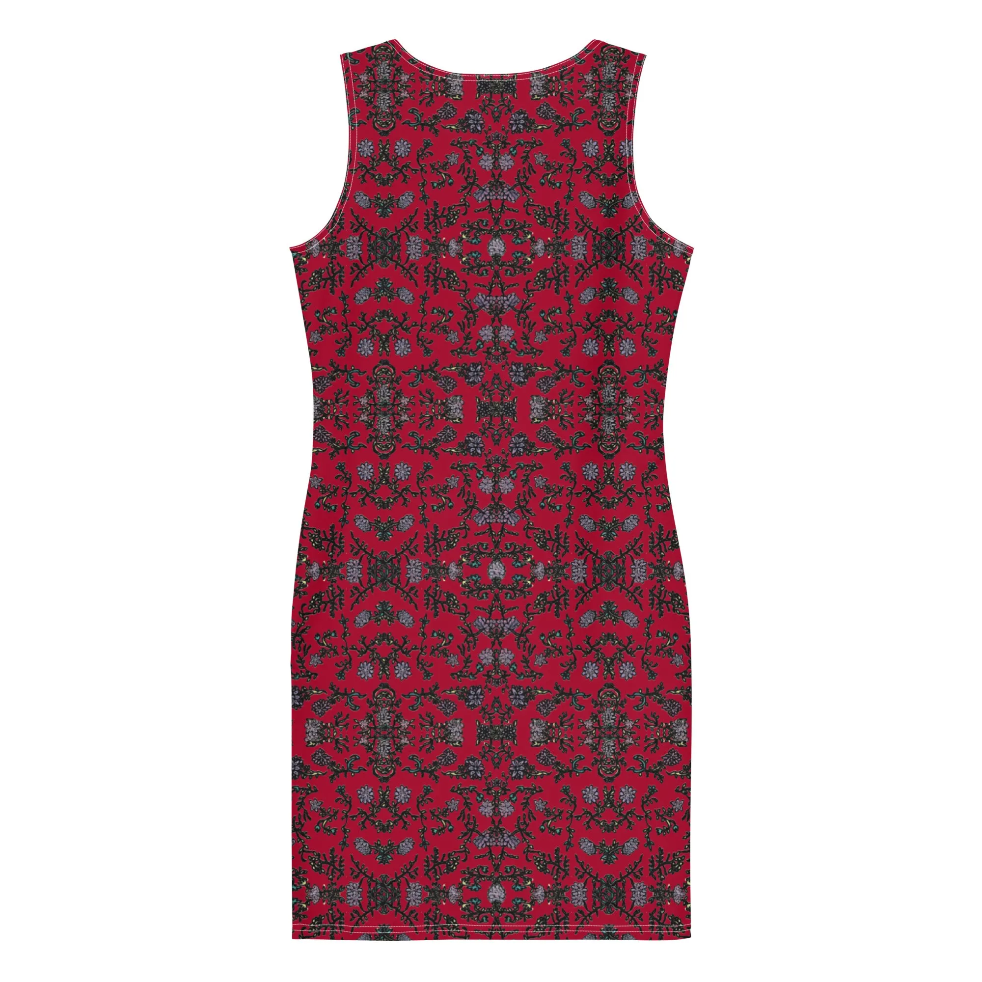 Red Floral Print Dress, Flower Print Classic Tank Sleeveless Comfy Dress- Made in USA/EU/MX