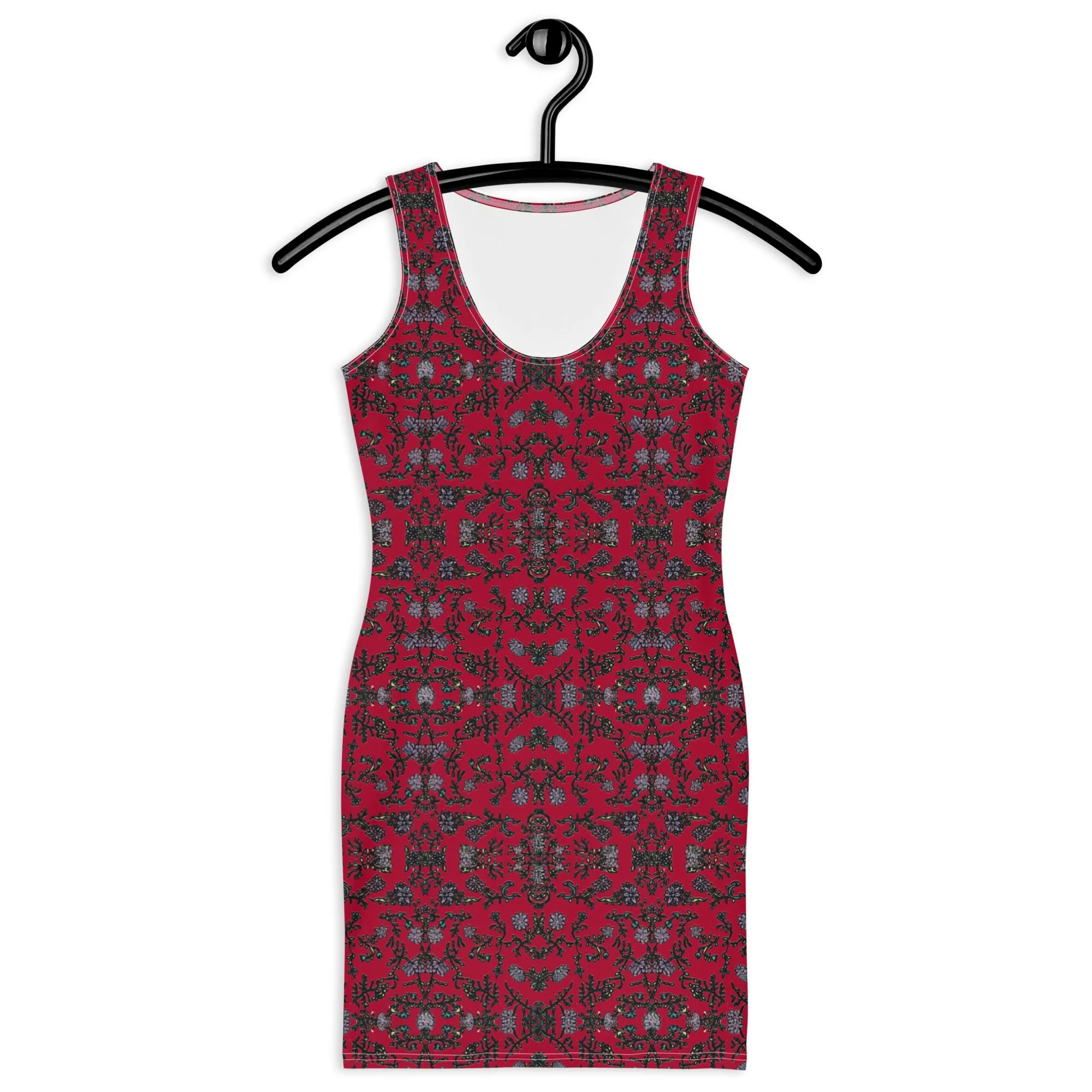 Red Floral Print Dress, Flower Print Classic Tank Sleeveless Comfy Dress- Made in USA/EU/MX