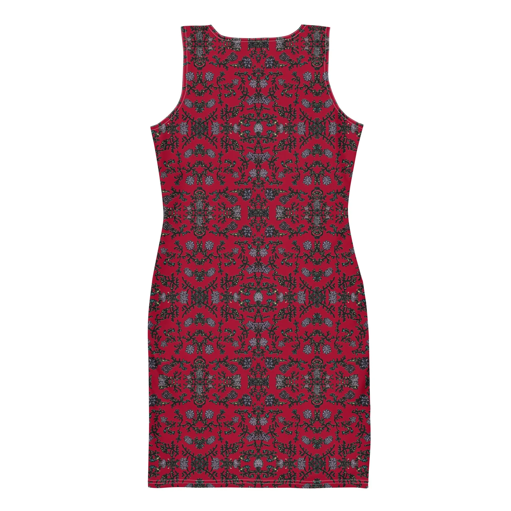 Red Floral Print Dress, Flower Print Classic Tank Sleeveless Comfy Dress- Made in USA/EU/MX