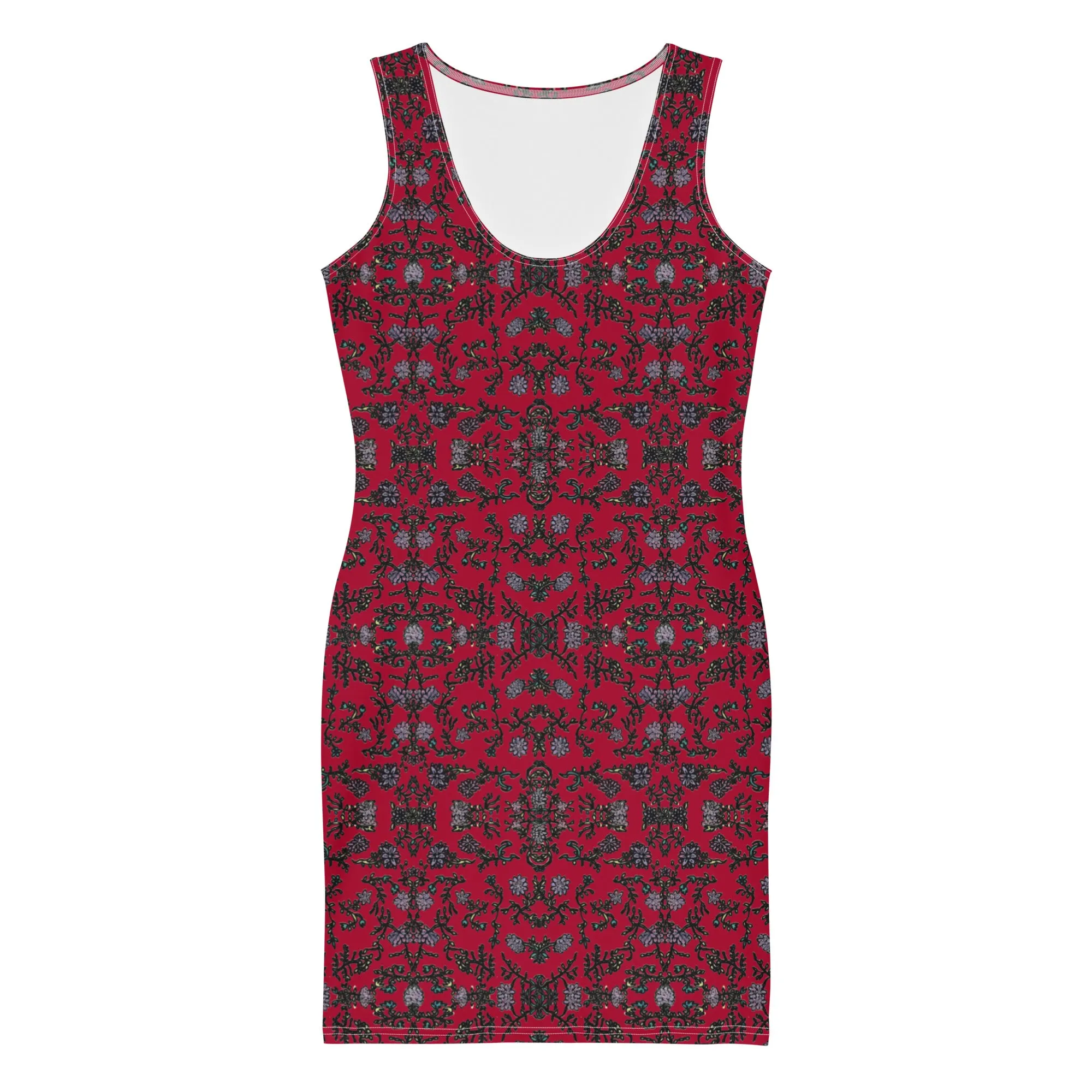 Red Floral Print Dress, Flower Print Classic Tank Sleeveless Comfy Dress- Made in USA/EU/MX