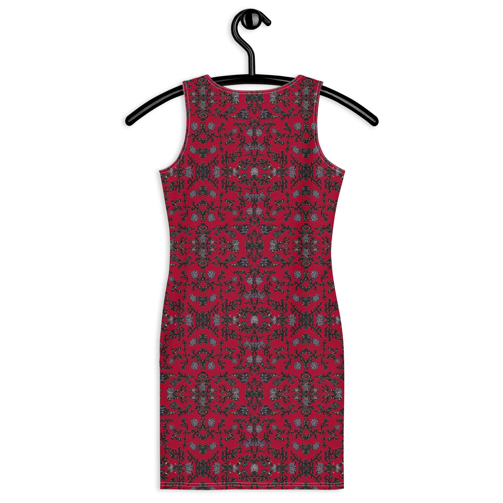 Red Floral Print Dress, Flower Print Classic Tank Sleeveless Comfy Dress- Made in USA/EU/MX