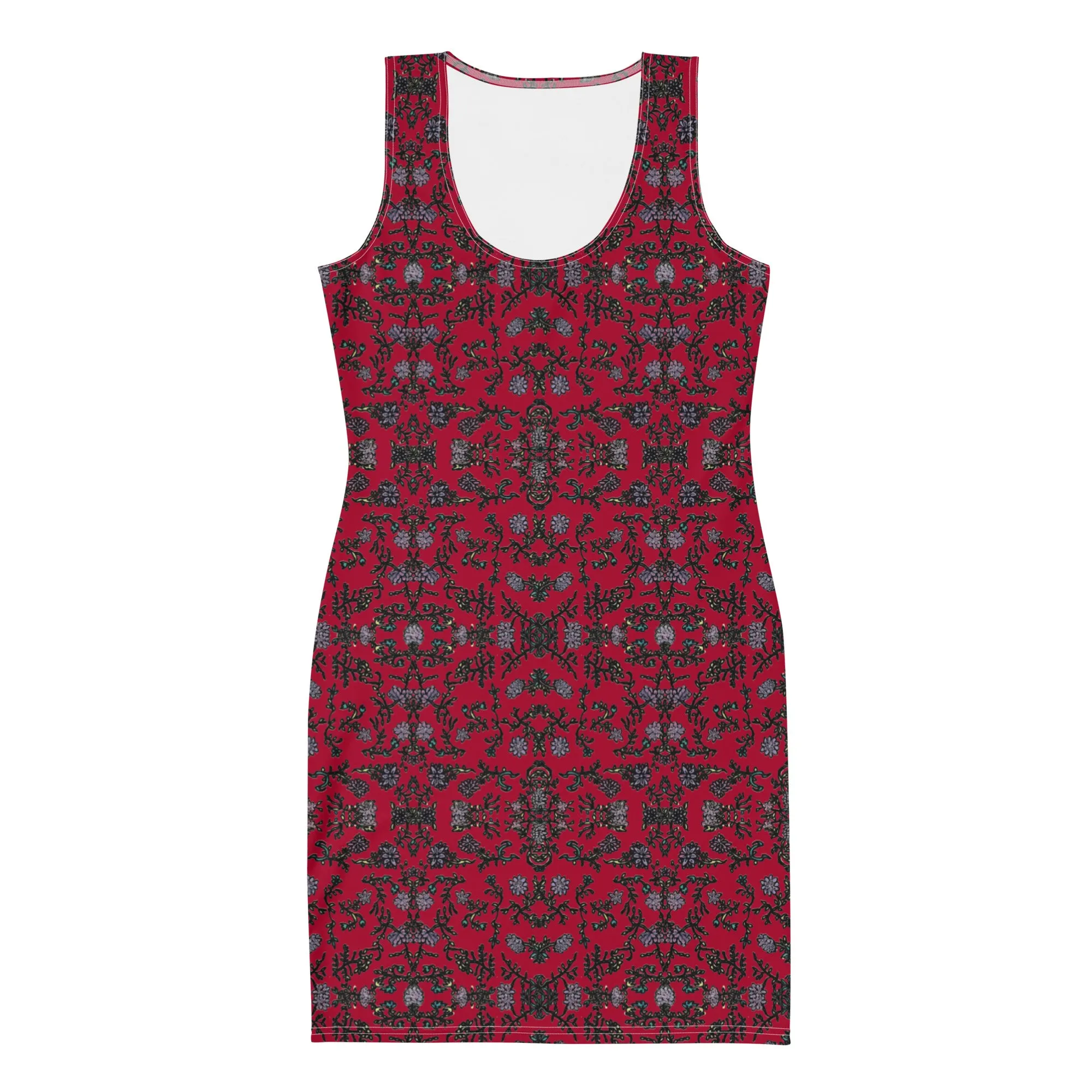 Red Floral Print Dress, Flower Print Classic Tank Sleeveless Comfy Dress- Made in USA/EU/MX