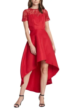 Red Oti Lace Back High Low Midi Dress