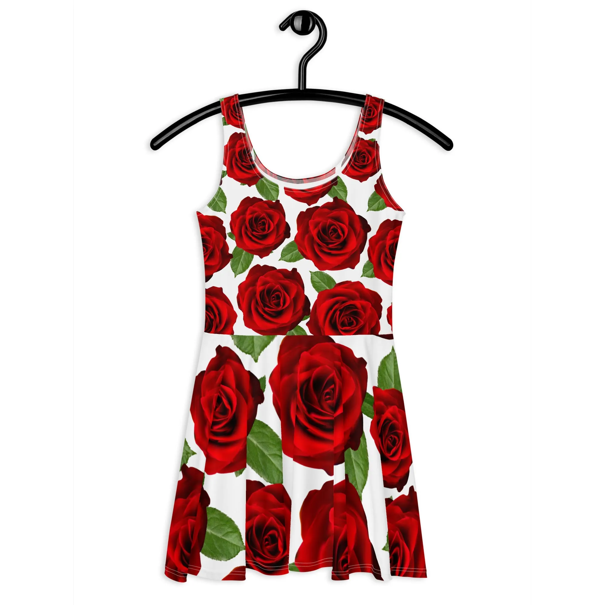Red Roses White Skater Dress