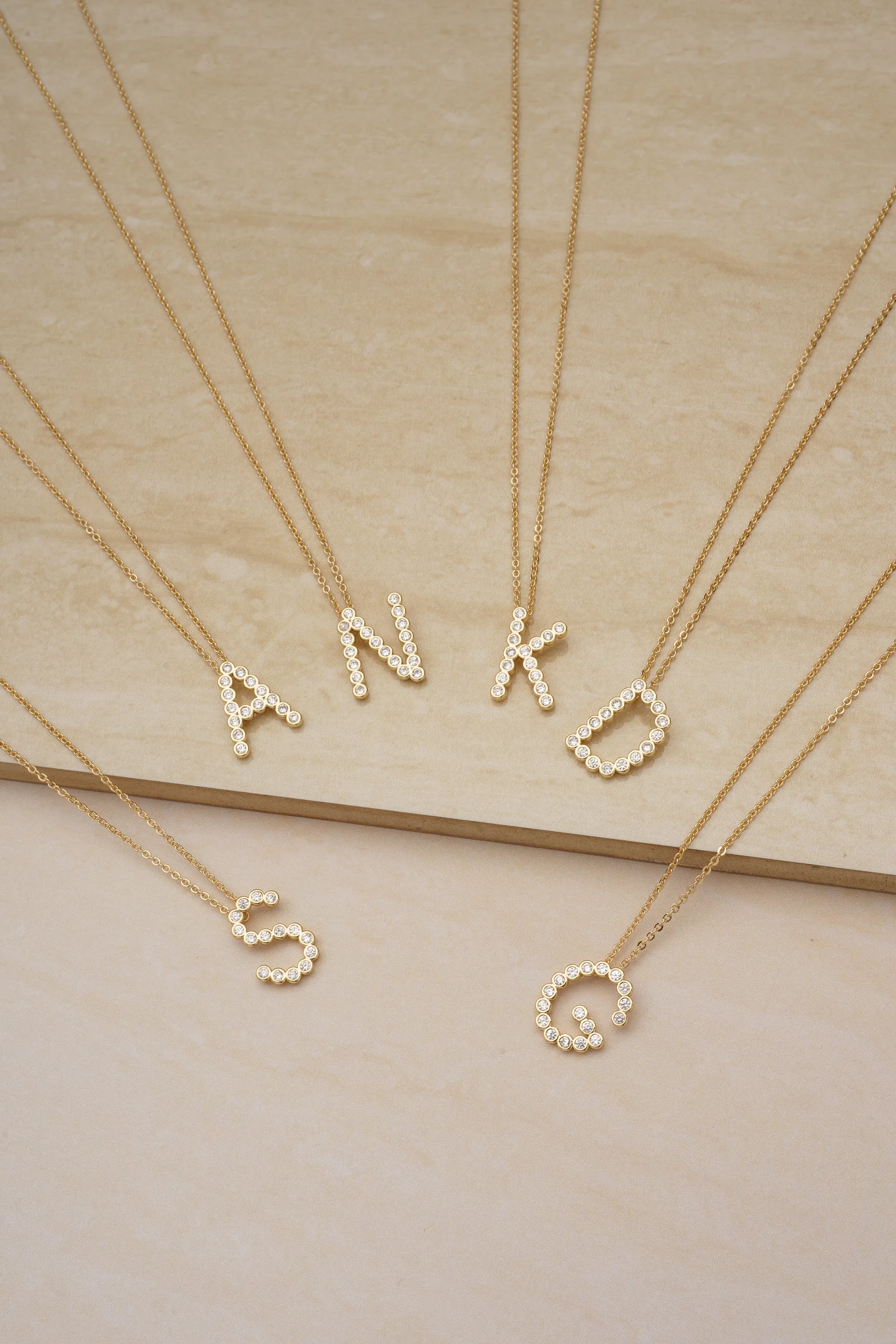 Simple Crystal Initial 18k Gold Plated Necklace