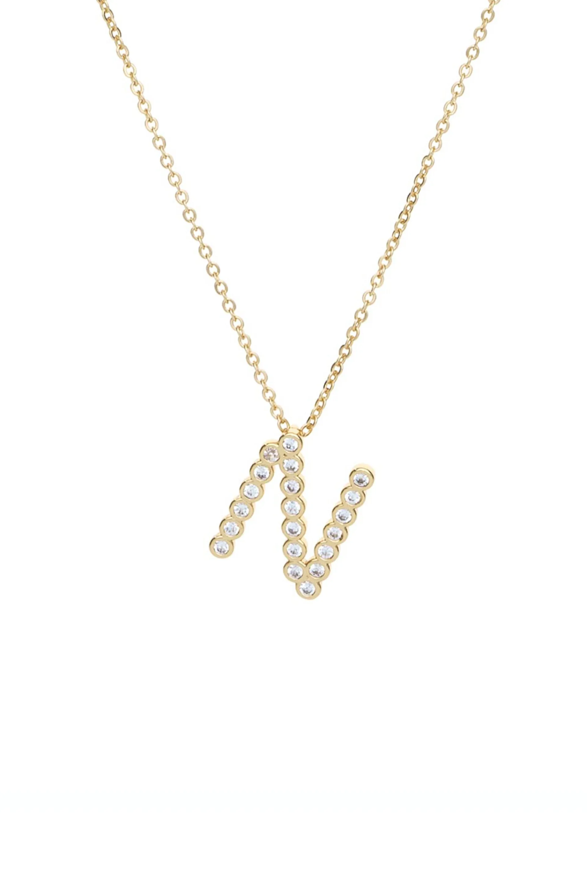 Simple Crystal Initial 18k Gold Plated Necklace
