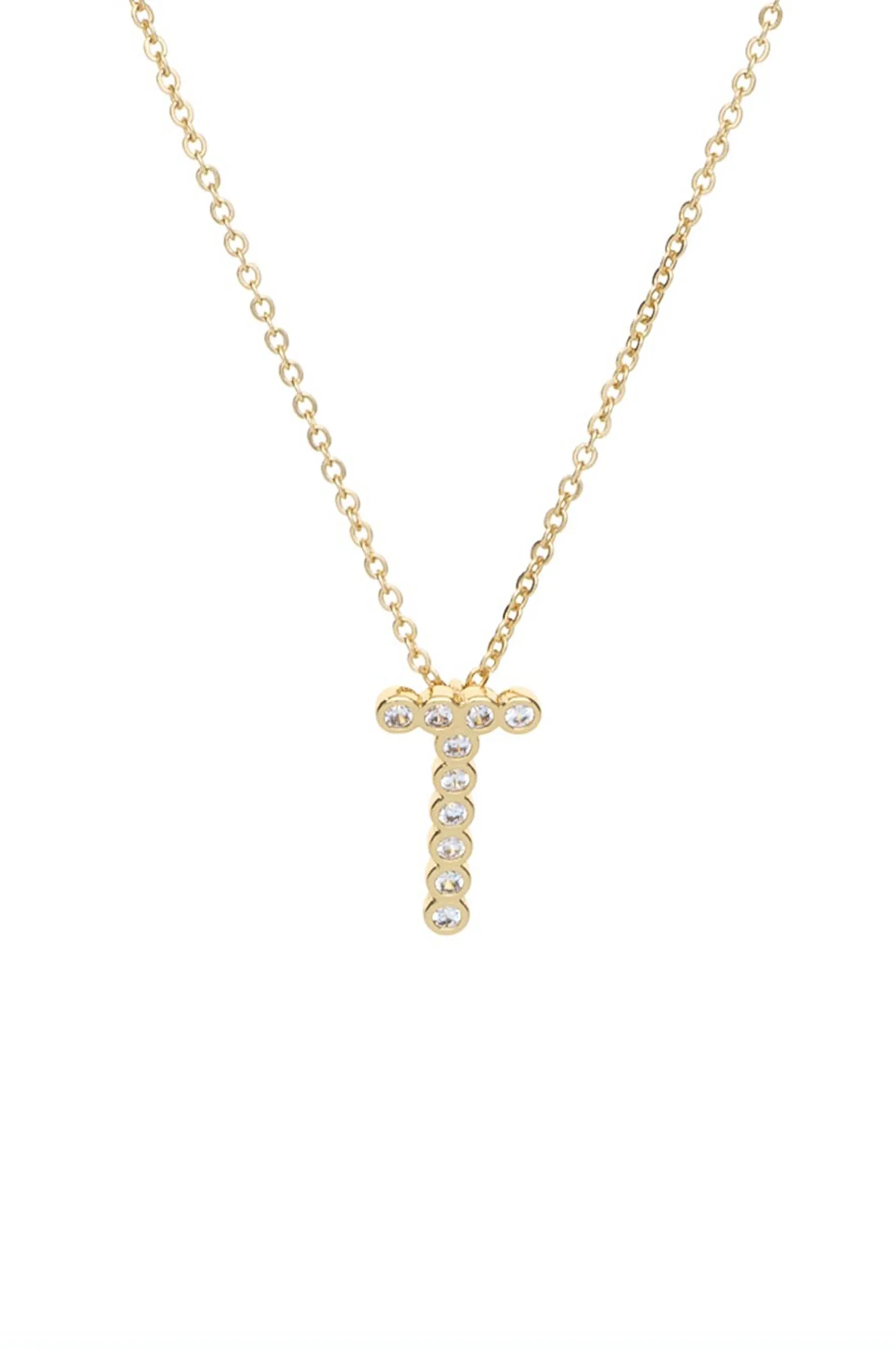 Simple Crystal Initial 18k Gold Plated Necklace