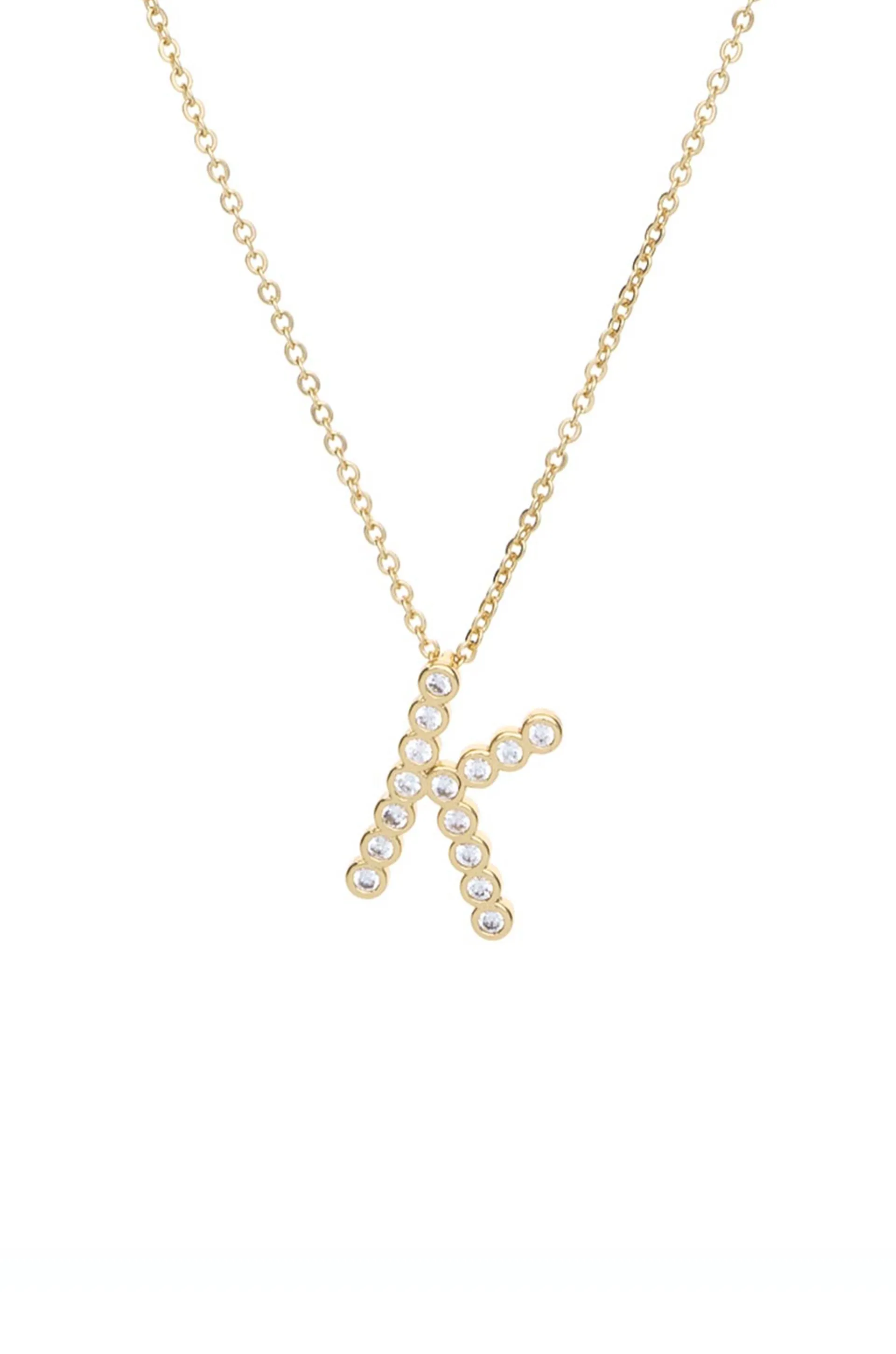Simple Crystal Initial 18k Gold Plated Necklace