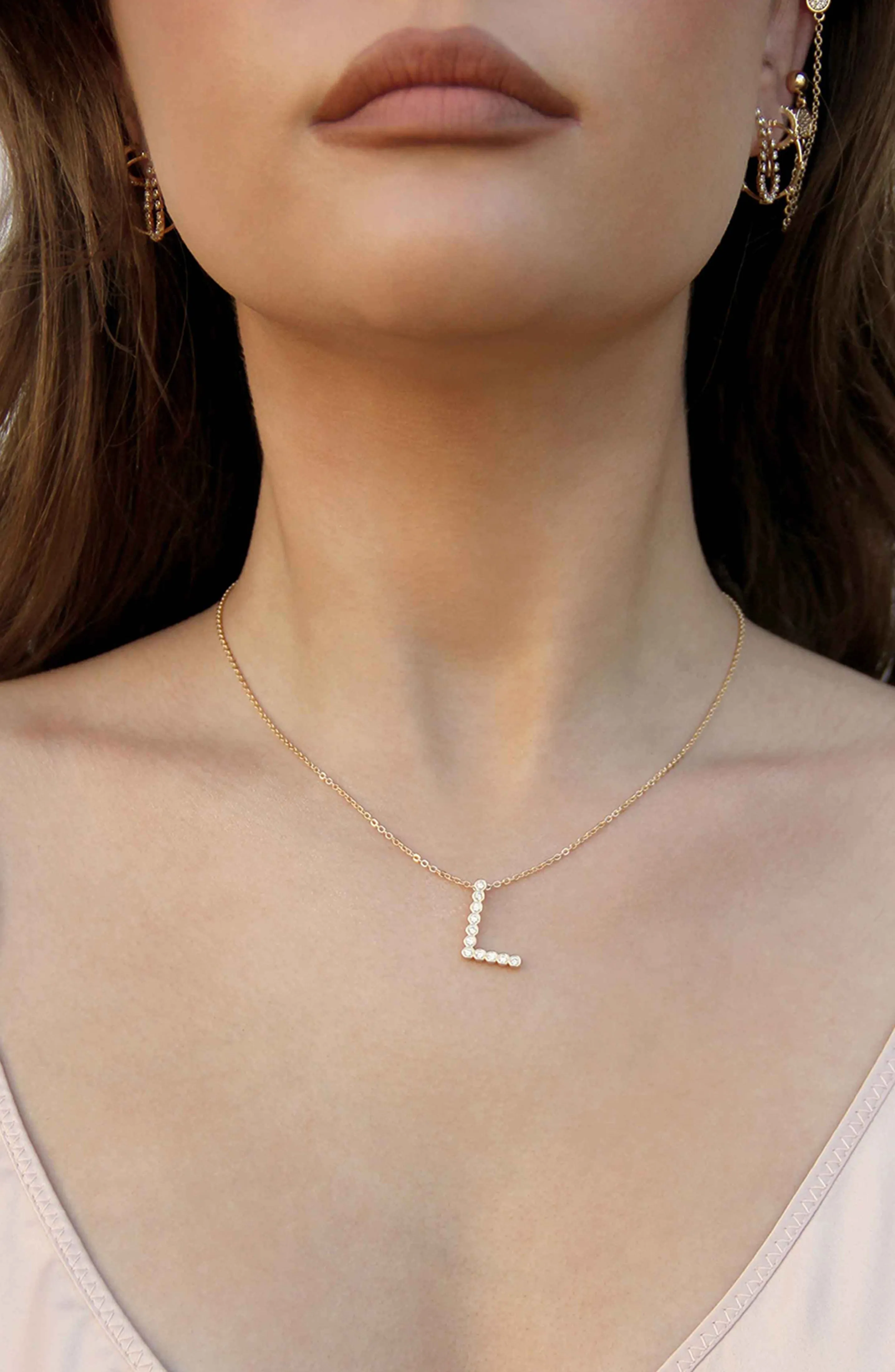 Simple Crystal Initial 18k Gold Plated Necklace