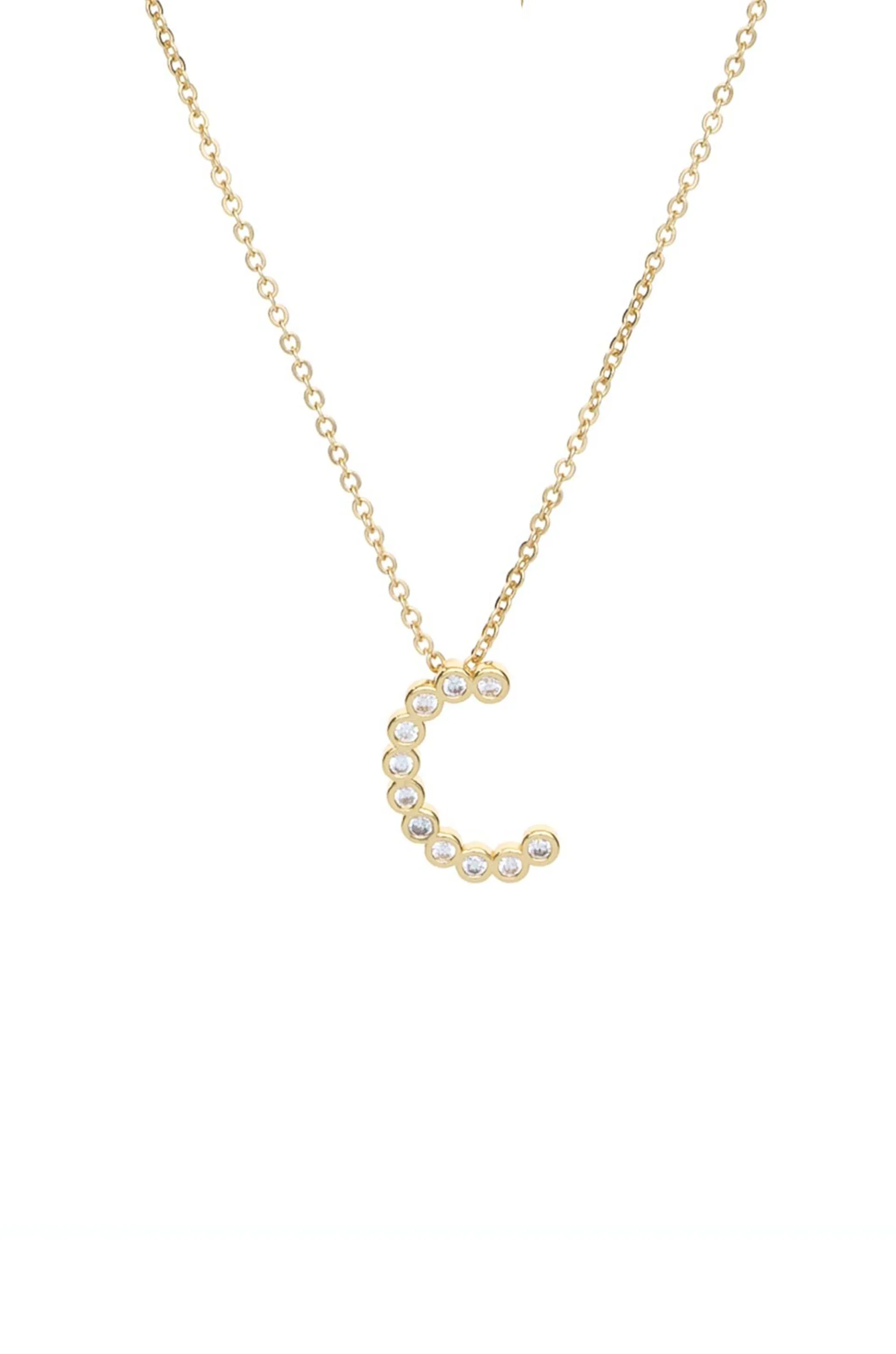 Simple Crystal Initial 18k Gold Plated Necklace
