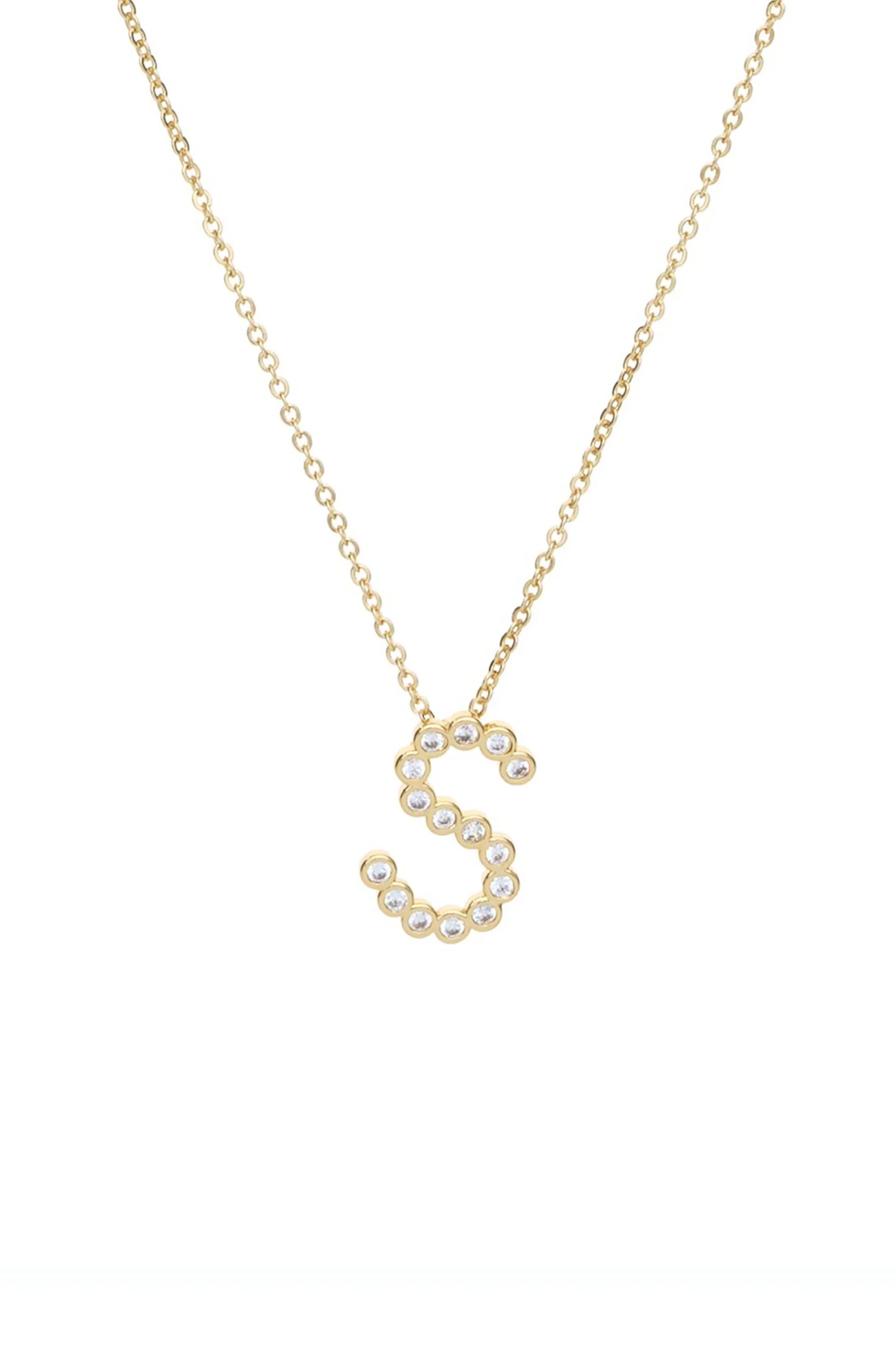 Simple Crystal Initial 18k Gold Plated Necklace