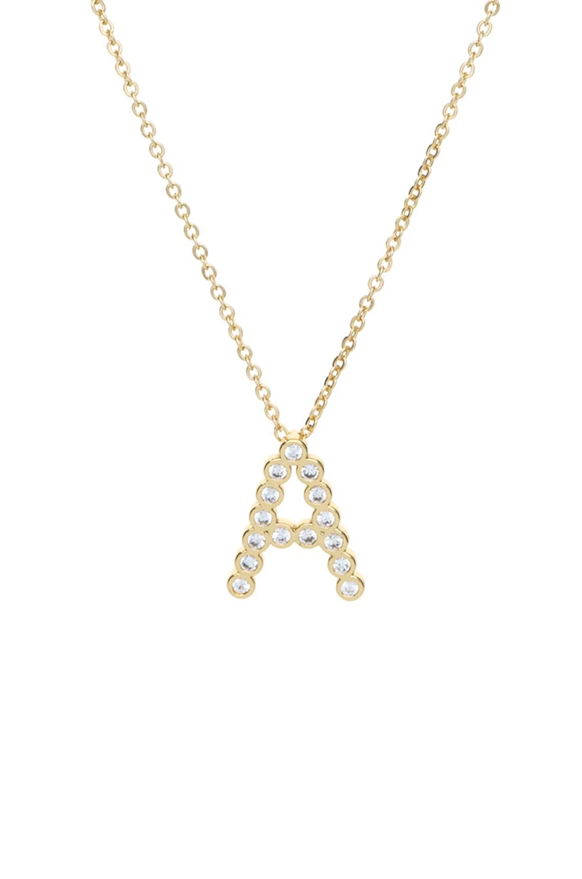 Simple Crystal Initial 18k Gold Plated Necklace