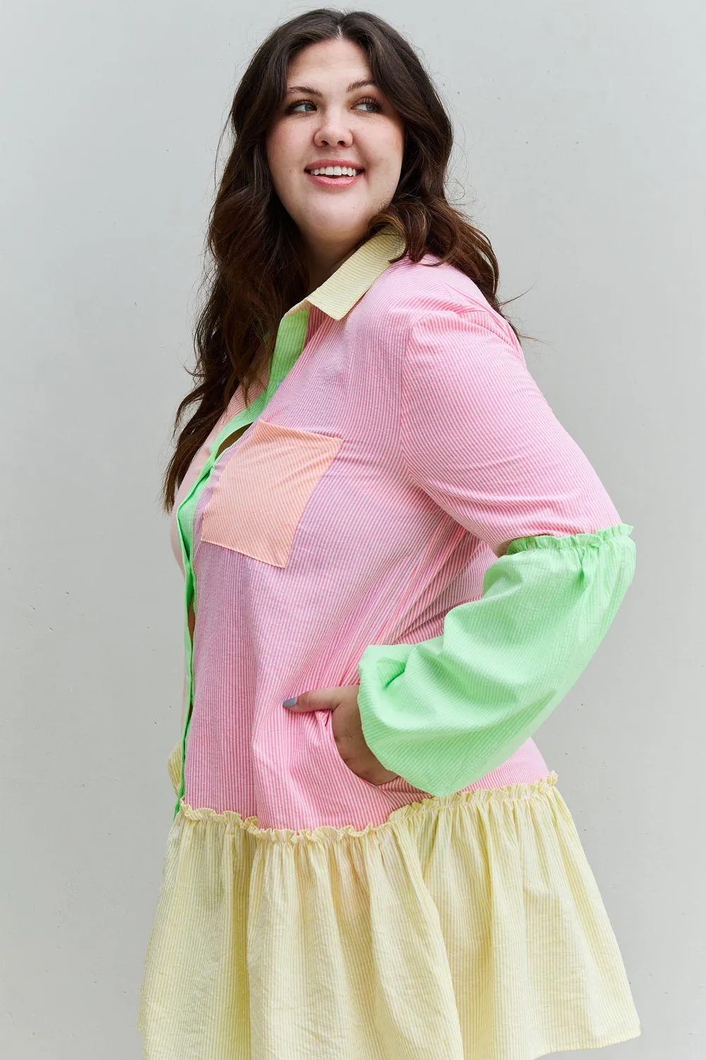 Strawberry Swirl Long Sleeve Shirt Dress