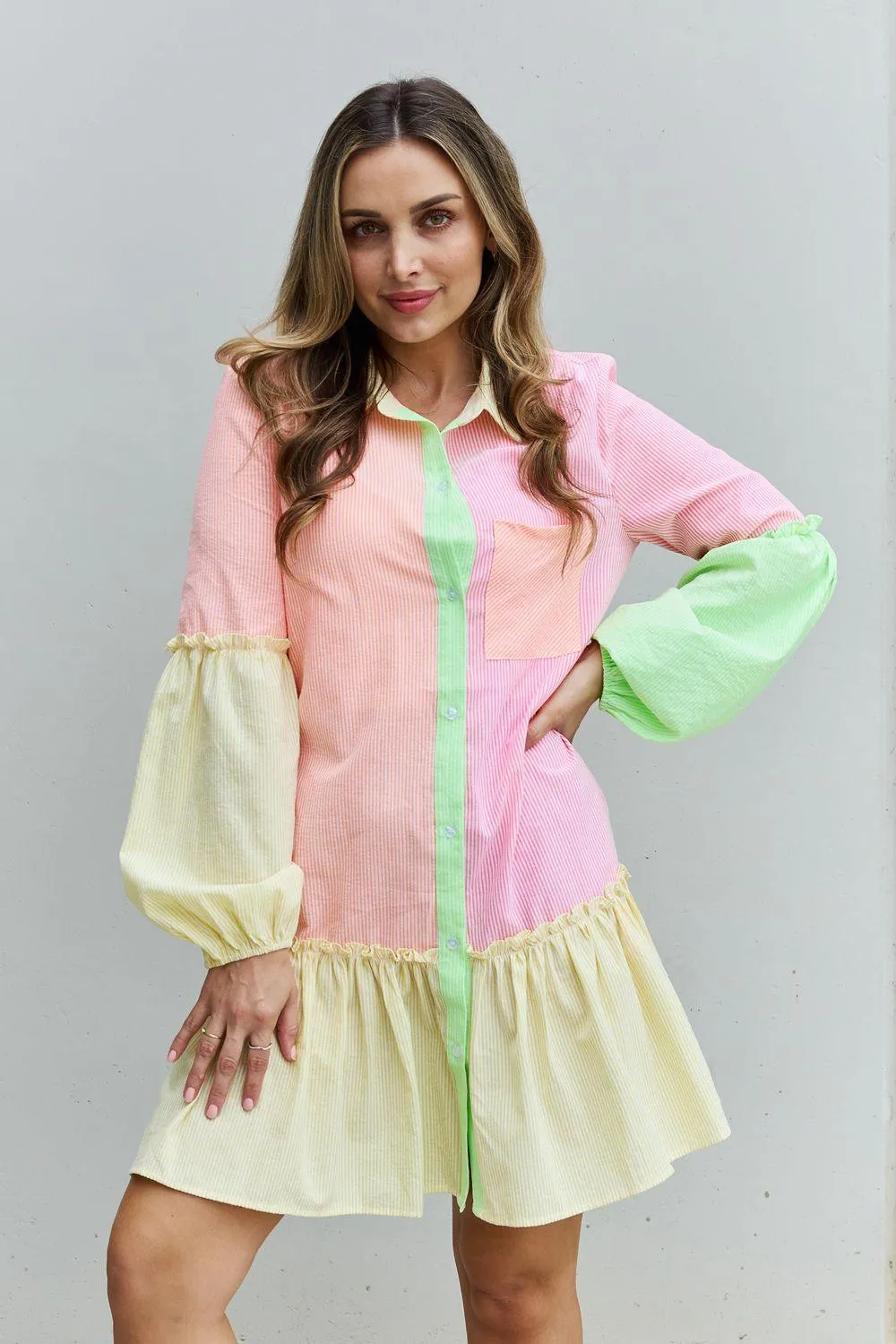 Strawberry Swirl Long Sleeve Shirt Dress