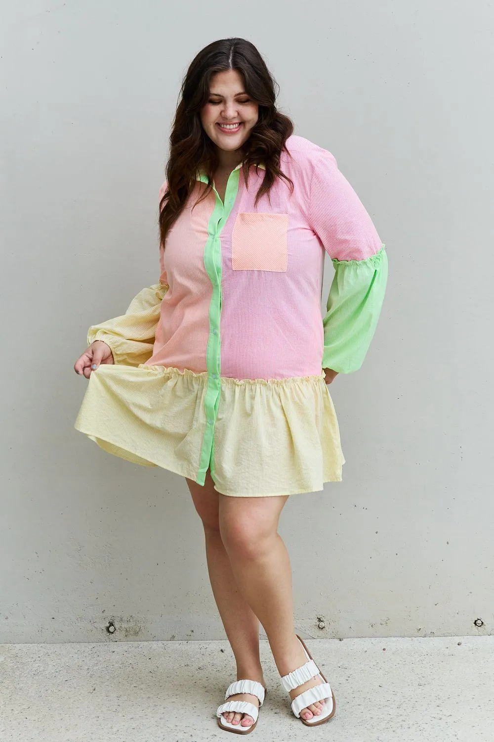 Strawberry Swirl Long Sleeve Shirt Dress