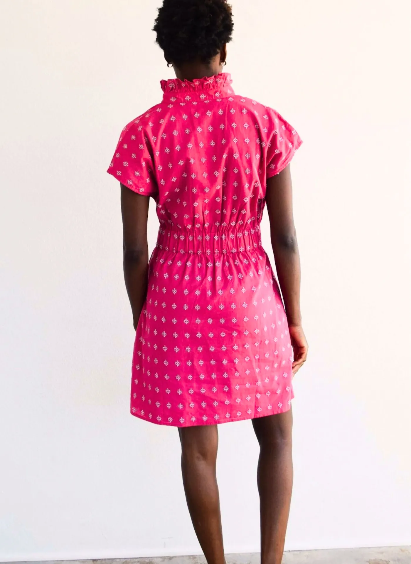 Vicki Elastic Waist Dress- Pink Crosshatch